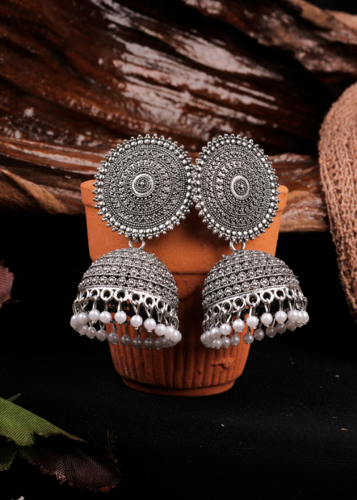 Afgani German Silver Oxidized Jhumki Earrings for Women (DESIGN 1033)
