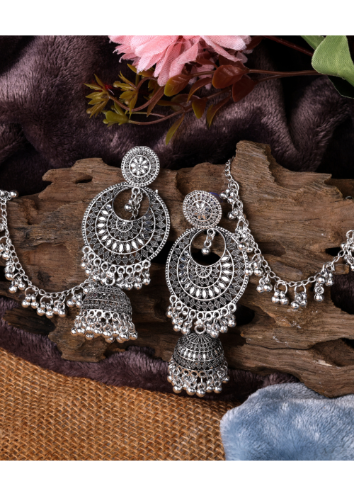 Afgani German Silver Oxidized Jhumki Earrings for Women (DESIGN 1075)