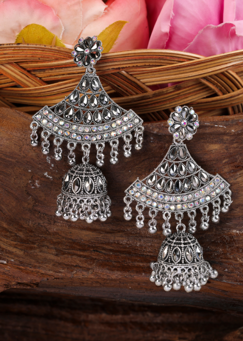 Afgani German Silver Oxidized Jhumki Earrings for Women (DESIGN 1120)