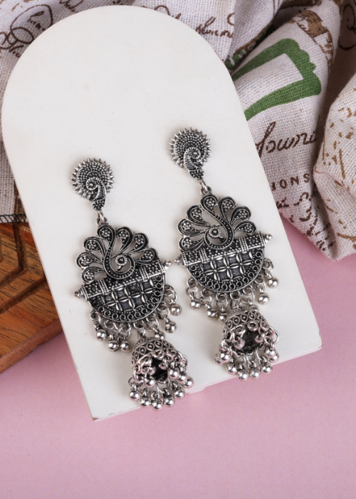 Afgani German Silver Oxidized Jhumki Earrings for Women (DESIGN 1507)
