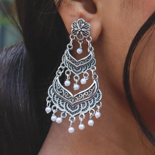 Afgani German Silver Oxidized Mini Jhumki Earrings for Women (DESIGN 1143)
