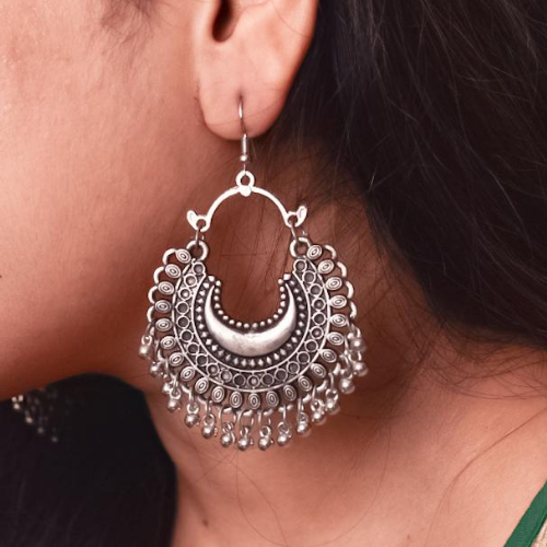 Afgani German Silver Oxidized Jhumki Earrings for Women (DESIGN 36)