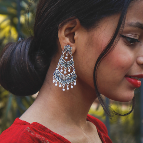 Afgani German Silver Oxidized Mini Jhumki Earrings for Women (DESIGN 1143)