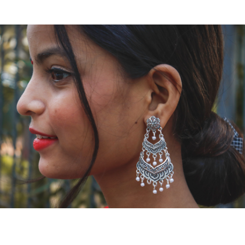 Afgani German Silver Oxidized Mini Jhumki Earrings for Women (DESIGN 1143)
