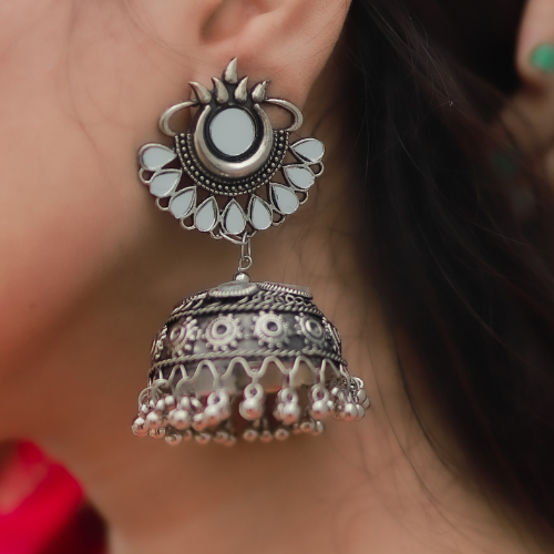Afgani German Silver Oxidized Jhumki Earrings for Women (DESIGN 51)
