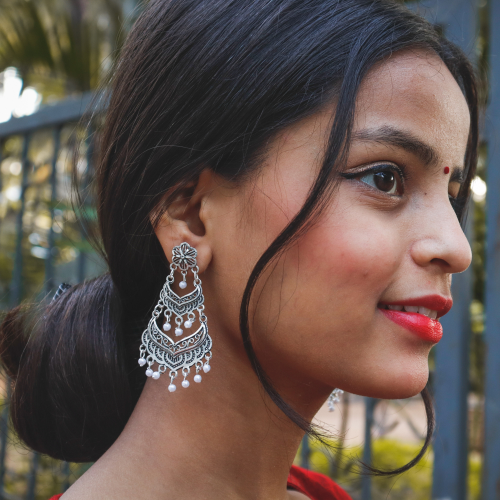 Afgani German Silver Oxidized Mini Jhumki Earrings for Women (DESIGN 1143)