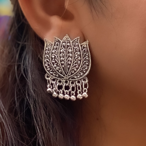 Afgani German Silver Oxidized Jhumki Earrings for Women (DESIGN 40)