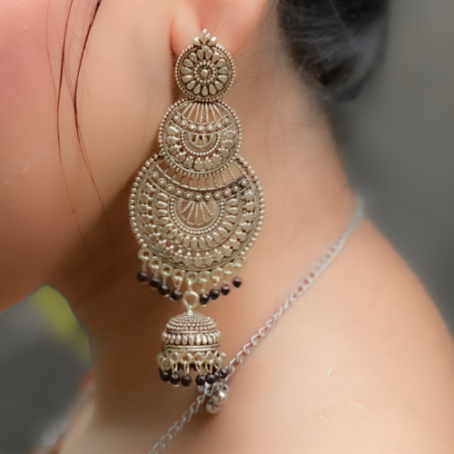 Afgani German Silver Oxidized Jhumki Earrings for Women (DESIGN 83)