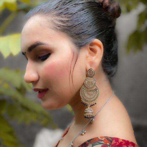 Afgani German Silver Oxidized Jhumki Earrings for Women (DESIGN 83)