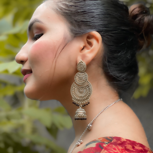 Afgani German Silver Oxidized Jhumki Earrings for Women (DESIGN 83)