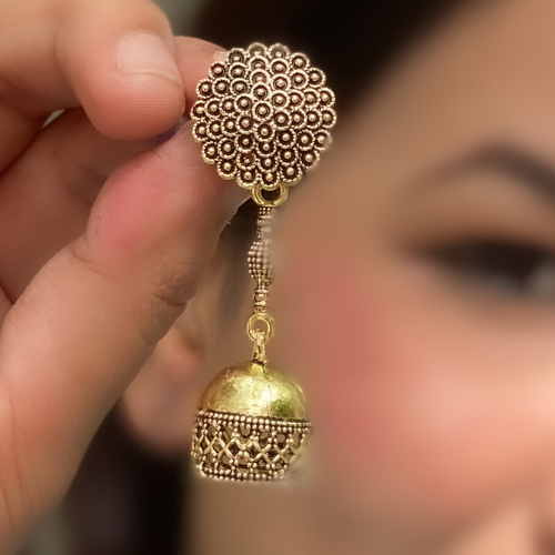 Afgani German Silver Oxidized Jhumki Earrings for Women (DESIGN 87)