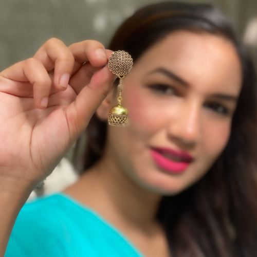 Afgani German Silver Oxidized Jhumki Earrings for Women (DESIGN 87)