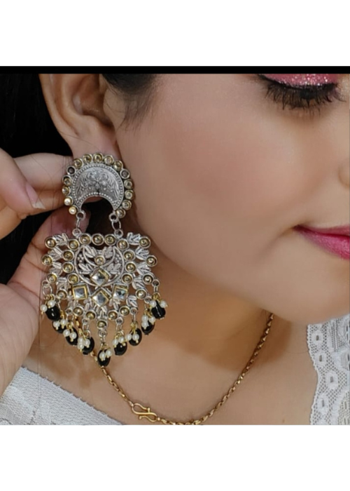 Afgani German Silver Oxidized Jhumki Earrings for Women (DESIGN 852)