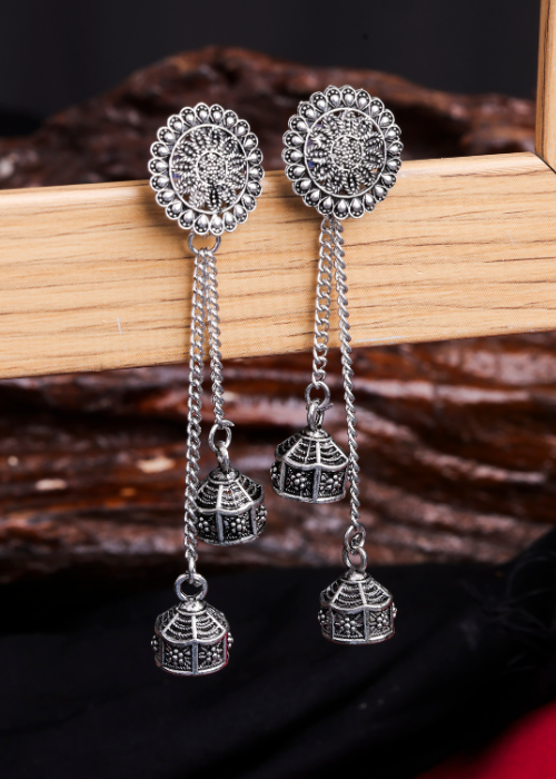 Afgani German Silver Oxidized Jhumki Earrings for Women (DESIGN 791)