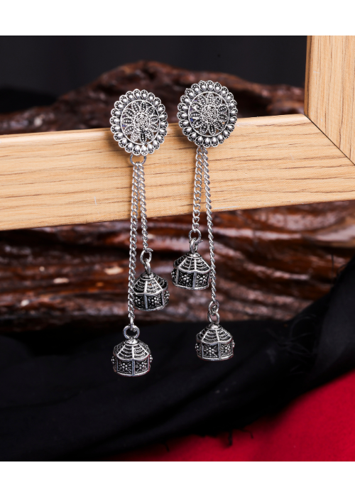 Afgani German Silver Oxidized Jhumki Earrings for Women (DESIGN 791)