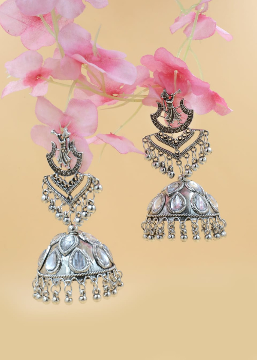 Afgani German Silver Oxidized Jhumki Earrings for Women (DESIGN 793)