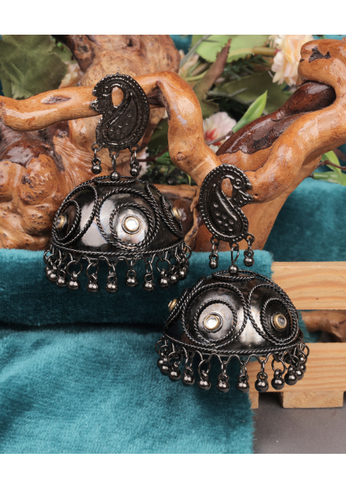 Afgani German Silver Oxidized Jhumki Earrings for Women (DESIGN 799)