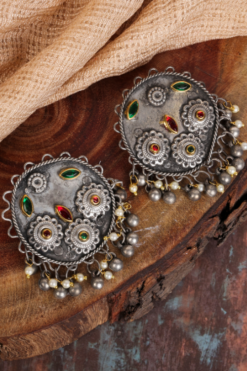 Afgani German Silver Oxidized Jhumki Earrings for Women (DESIGN 808)