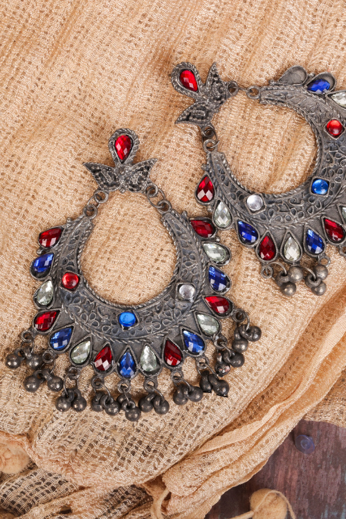 Afgani German Silver Oxidized Jhumki Earrings for Women (DESIGN 810)