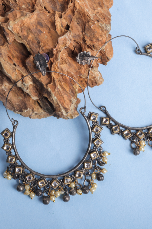 Afgani German Silver Oxidized Jhumki Earrings for Women (DESIGN 813)