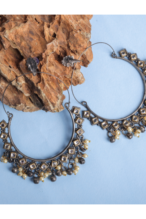 Afgani German Silver Oxidized Jhumki Earrings for Women (DESIGN 813)