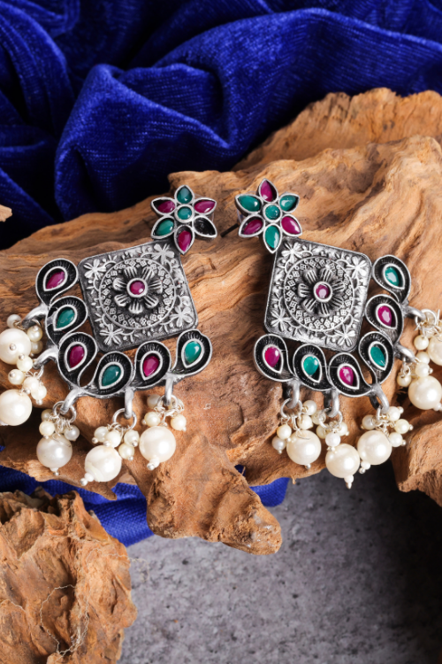 Afgani German Silver Oxidized Jhumki Earrings for Women (DESIGN 814)