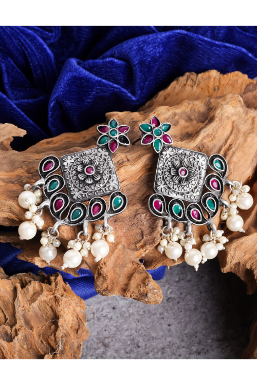 Afgani German Silver Oxidized Jhumki Earrings for Women (DESIGN 814)