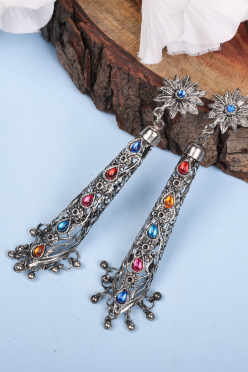 Afgani German Silver Oxidized Jhumki Earrings for Women (DESIGN 821)