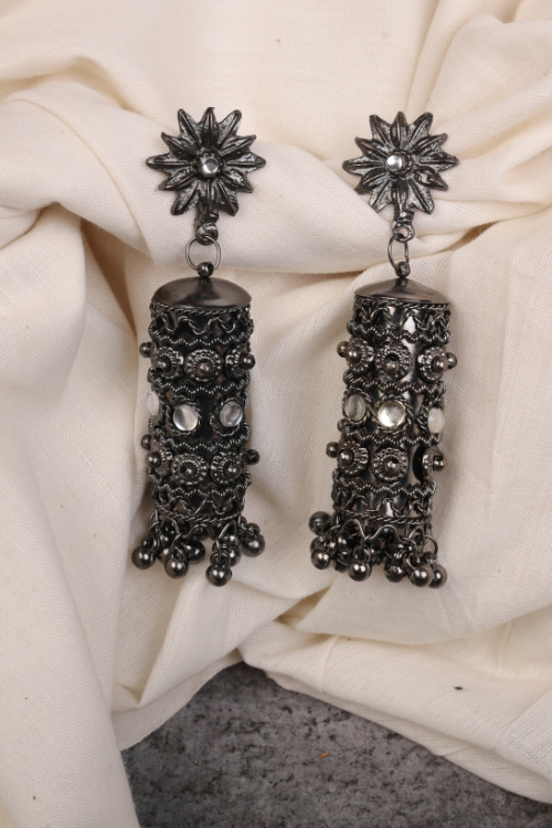 Afgani German Silver Oxidized Jhumki Earrings for Women (DESIGN 825)
