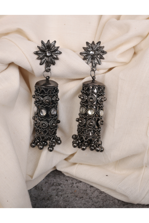Afgani German Silver Oxidized Jhumki Earrings for Women (DESIGN 825)
