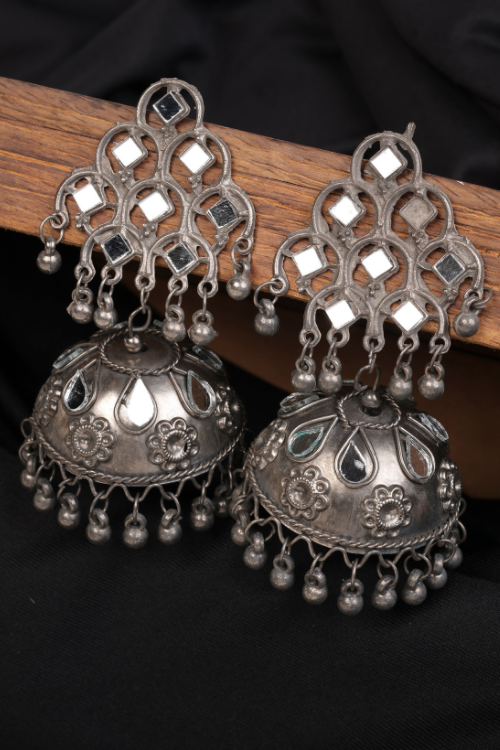 Afgani German Silver Oxidized Jhumki Earrings for Women (DESIGN 826)