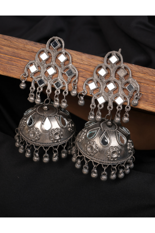 Afgani German Silver Oxidized Jhumki Earrings for Women (DESIGN 826)