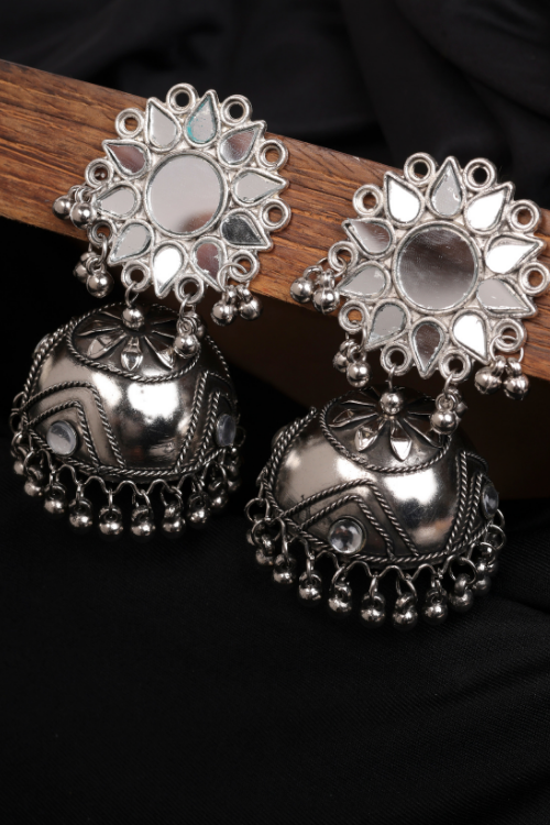 Afgani German Silver Oxidized Jhumki Earrings for Women (DESIGN 828)