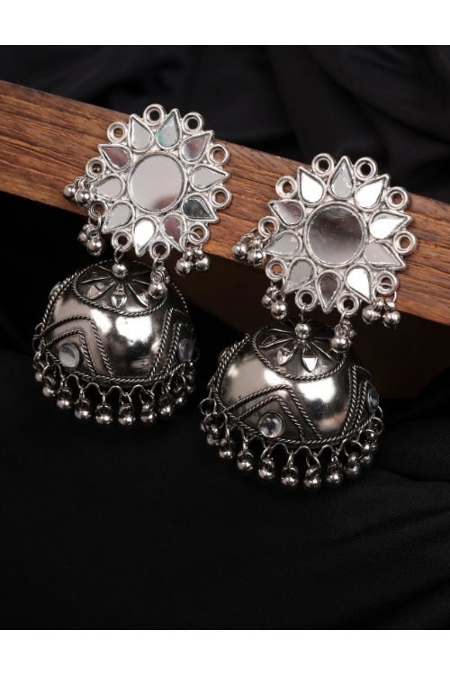 Afgani German Silver Oxidized Jhumki Earrings for Women (DESIGN 828)