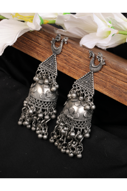 Afgani German Silver Oxidized Jhumki Earrings for Women (DESIGN 829)