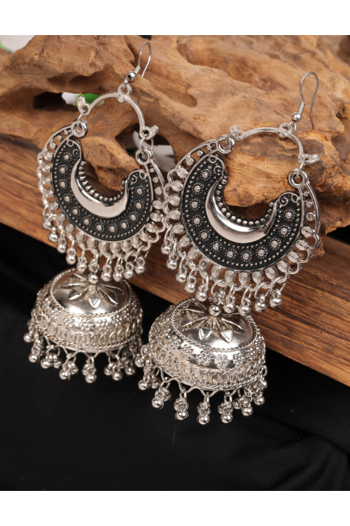 Afgani German Silver Oxidized Jhumki Earrings for Women (DESIGN 830)