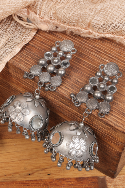 Afgani German Silver Oxidized Jhumki Earrings for Women (DESIGN 831)