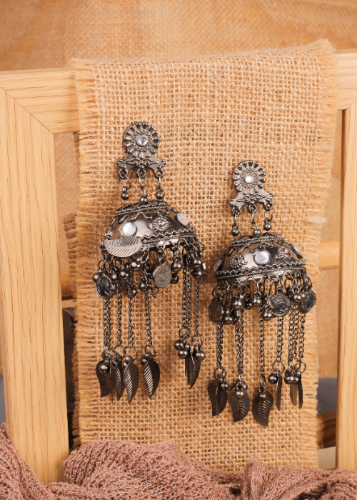 Afgani German Silver Oxidized Jhumki Earrings for Women (DESIGN 902)