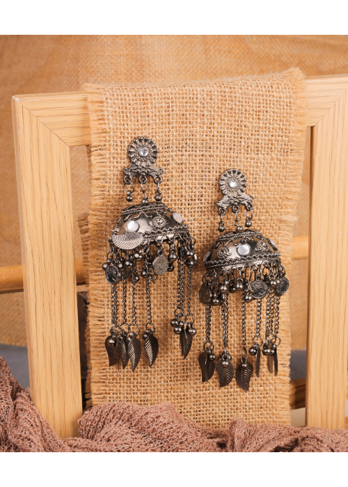 Afgani German Silver Oxidized Jhumki Earrings for Women (DESIGN 902)