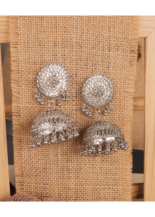 Afgani German Silver Oxidized Jhumki Earrings for Women (DESIGN 903)