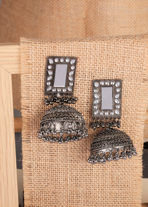 Afgani German Silver Oxidized Jhumki Earrings for Women (DESIGN 904)