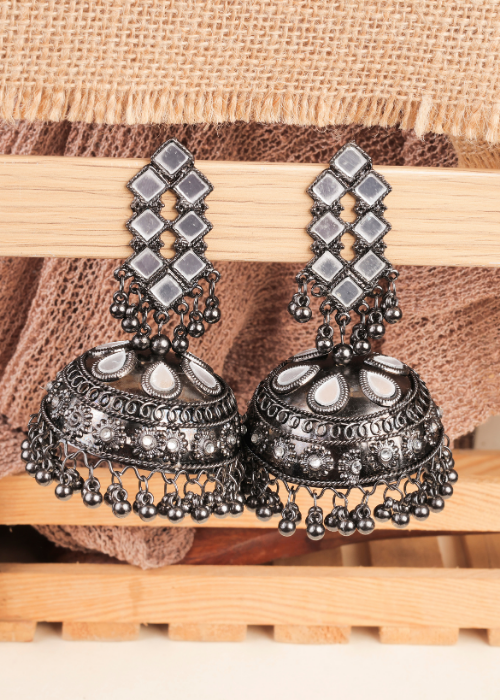 Afgani German Silver Oxidized Jhumki Earrings for Women (DESIGN 906)