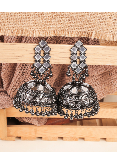 Afgani German Silver Oxidized Jhumki Earrings for Women (DESIGN 906)