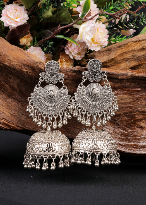 Afgani German Silver Oxidized Jhumki Earrings for Women (DESIGN 907)