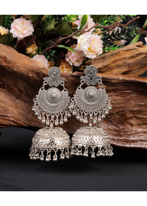Afgani German Silver Oxidized Jhumki Earrings for Women (DESIGN 907)