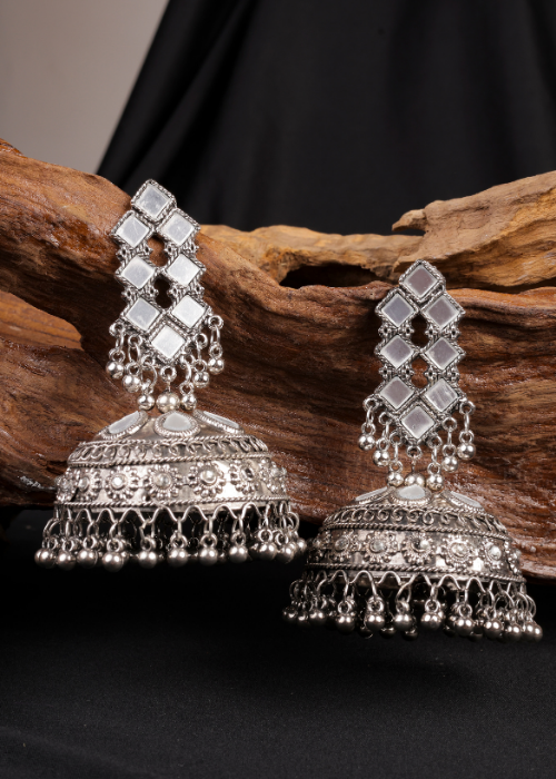 Afgani German Silver Oxidized Jhumki Earrings for Women (DESIGN 908)