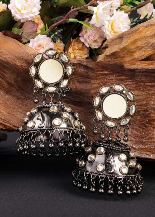 Afgani German Silver Oxidized Jhumki Earrings for Women (DESIGN 910)