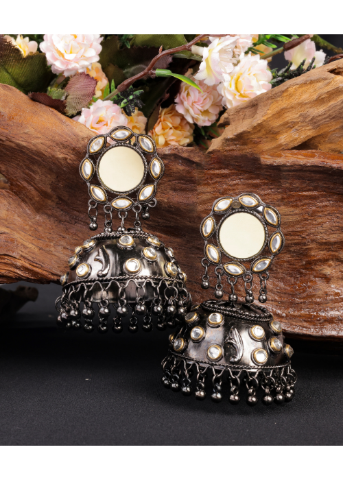Afgani German Silver Oxidized Jhumki Earrings for Women (DESIGN 910)