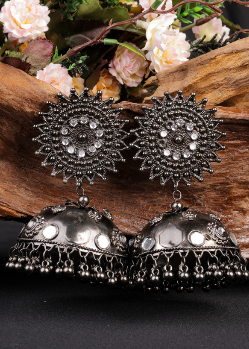 Afgani German Silver Oxidized Jhumki Earrings for Women (DESIGN 911)