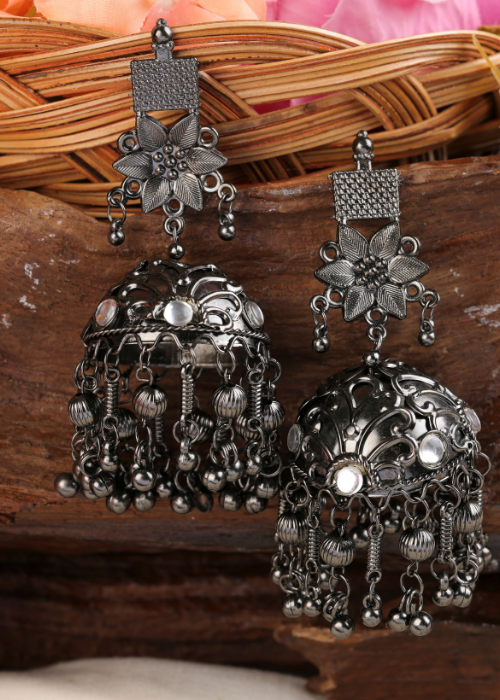 Afgani German Silver Oxidized Jhumki Earrings for Women (DESIGN 914)
